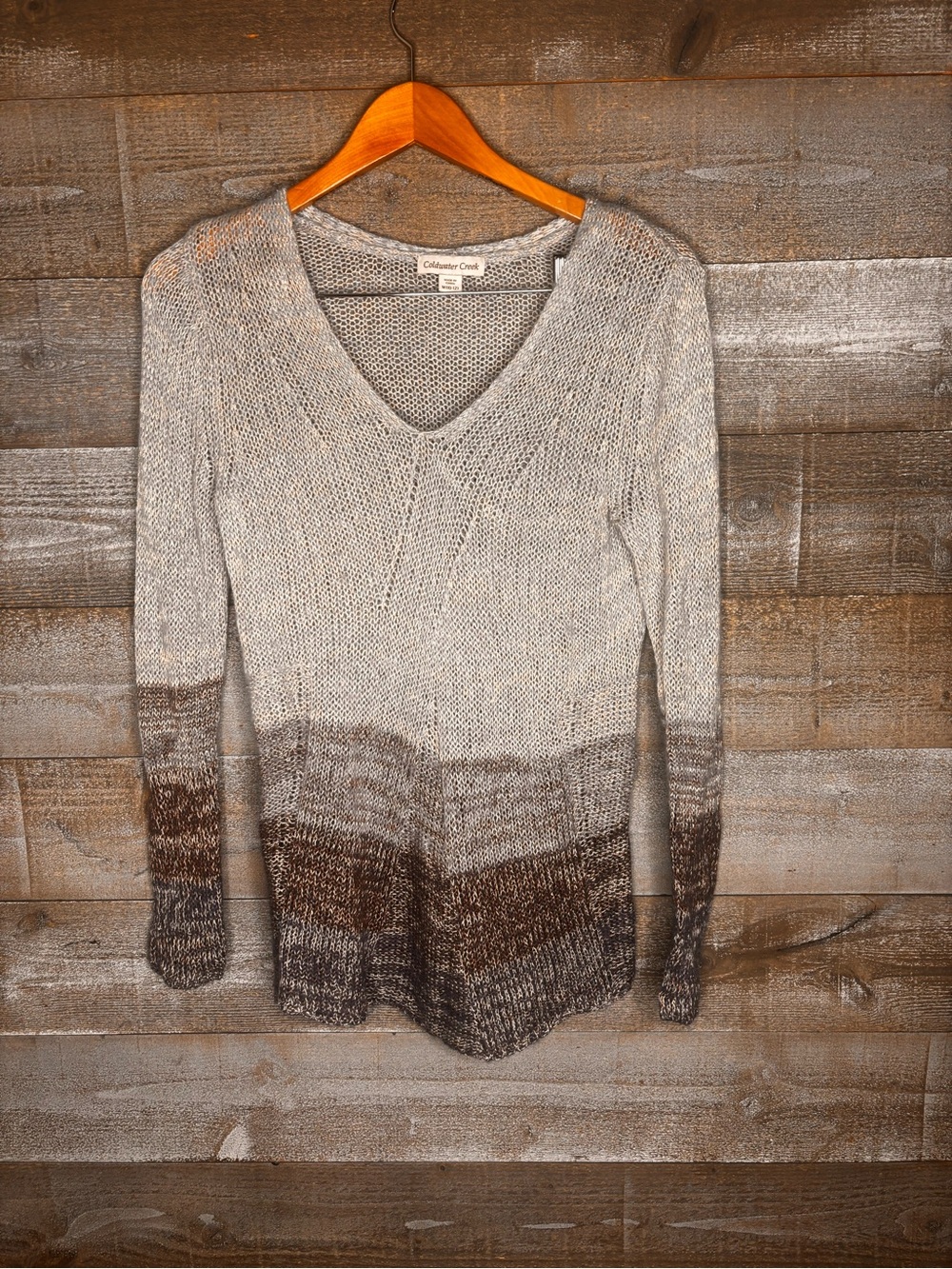 Coldwater Creek linen wool blend Women's Ombre crochet beach Sweater beach cover